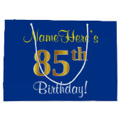 Elegant, blauw, Faux Gold 85th Birthday + naam Groot Cadeauzakje (Achterkant)