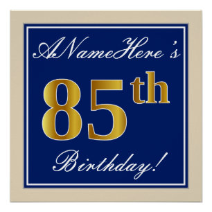 Elegant, blauw, Faux Gold 85th Birthday + naam Poster