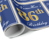 Elegant, blauw, Faux Gold 86th Birthday + naam Cadeaupapier (Rol Hoek)