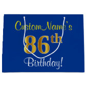 Elegant, blauw, Faux Gold 86th Birthday + naam Large Cadeautasje (Voorkant)