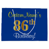 Elegant, blauw, Faux Gold 86th Birthday + naam Large Cadeautasje (Achterkant)