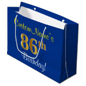 Elegant, blauw, Faux Gold 86th Birthday + naam Large Cadeautasje (Voorkant Gekanteld)