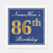 Elegant Blauw, Faux Gold 86th Verjaardag; Aangepas Servetten (Voorkant)