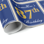 Elegant, blauw, Faux Gold 87th Birthday + naam Cadeaupapier (Rol Hoek)