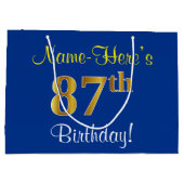 Elegant, blauw, Faux Gold 87th Birthday + naam Groot Cadeauzakje (Achterkant)