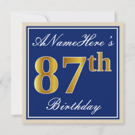 Elegant, blauw, Faux Gold 87th Birthday + naam Kaart
