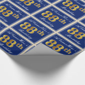 Elegant, blauw, Faux Gold 88th Birthday + naam Cadeaupapier (Hoek)