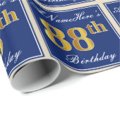 Elegant, blauw, Faux Gold 88th Birthday + naam Cadeaupapier (Rol Hoek)