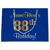 Elegant, blauw, Faux Gold 88th Birthday + naam Large Cadeautasje (Voorkant)