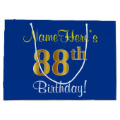 Elegant, blauw, Faux Gold 88th Birthday + naam Large Cadeautasje (Achterkant)
