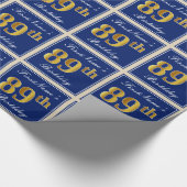 Elegant, blauw, Faux Gold 89th Birthday + naam Cadeaupapier (Hoek)