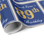 Elegant, blauw, Faux Gold 89th Birthday + naam Cadeaupapier (Rol Hoek)
