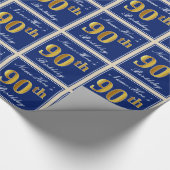 Elegant, blauw, Faux Gold 90th Birthday + naam Cadeaupapier (Hoek)