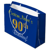 Elegant, blauw, Faux Gold 90th Birthday + naam Large Cadeautasje (Achterkant Gekanteld)