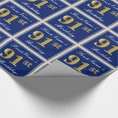 Elegant, blauw, Faux Gold 91st Birthday + naam Cadeaupapier (Hoek)