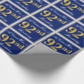 Elegant, blauw, Faux Gold 92e verjaardag + naam Cadeaupapier (Hoek)