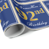 Elegant, blauw, Faux Gold 92e verjaardag + naam Cadeaupapier (Rol Hoek)