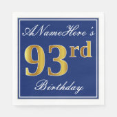Elegant Blauw, Faux Gold 93e Verjaardag; Aangepast Servetten (Voorkant)