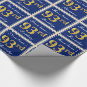 Elegant, blauw, Faux Gold 93rd Birthday + naam Cadeaupapier (Hoek)