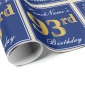 Elegant, blauw, Faux Gold 93rd Birthday + naam Cadeaupapier (Rol Hoek)