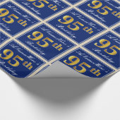 Elegant, blauw, Faux Gold 95th Birthday + naam Cadeaupapier (Hoek)