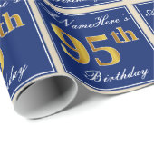 Elegant, blauw, Faux Gold 95th Birthday + naam Cadeaupapier (Rol Hoek)