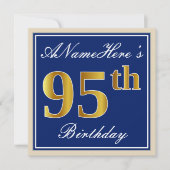 Elegant, blauw, Faux Gold 95th Birthday + naam Kaart (Voorkant)