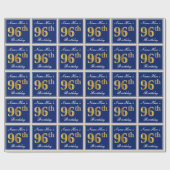 Elegant, blauw, Faux Gold 96th Birthday + naam Cadeaupapier (Vlak)