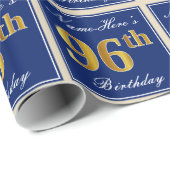 Elegant, blauw, Faux Gold 96th Birthday + naam Cadeaupapier (Rol Hoek)