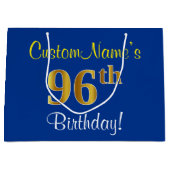 Elegant, blauw, Faux Gold 96th Birthday + naam Large Cadeautasje (Voorkant)