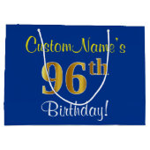 Elegant, blauw, Faux Gold 96th Birthday + naam Large Cadeautasje (Achterkant)