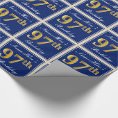 Elegant, blauw, Faux Gold 97th Birthday + naam Cadeaupapier (Hoek)