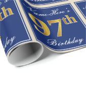 Elegant, blauw, Faux Gold 97th Birthday + naam Cadeaupapier (Rol Hoek)