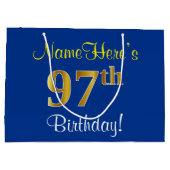 Elegant, blauw, Faux Gold 97th Birthday + naam Groot Cadeauzakje (Achterkant)