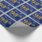 Elegant, blauw, Faux Gold 98th Birthday + naam Cadeaupapier (Hoek)