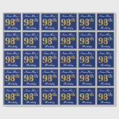 Elegant, blauw, Faux Gold 98th Birthday + naam Cadeaupapier (Vlak)