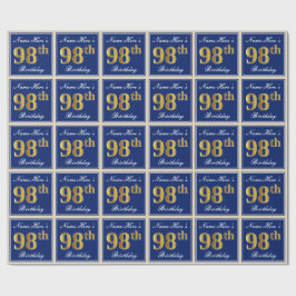 Elegant, blauw, Faux Gold 98th Birthday + naam Cadeaupapier