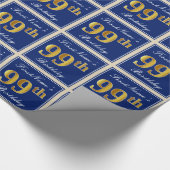 Elegant, blauw, Faux Gold 99th Birthday + naam Cadeaupapier (Hoek)