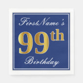 Elegant Blauw, Faux Gold 99th Verjaardag; Aangepas Servetten (Voorkant)