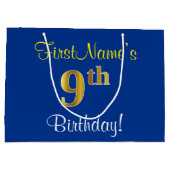Elegant, blauw, Faux Gold 9th Birthday; aangepaste Large Cadeautasje (Achterkant)