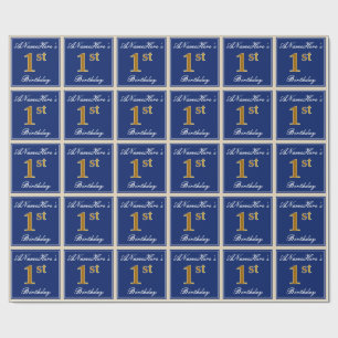 Elegant, blauw, Faux Gold, eerste verjaardag; Aang Cadeaupapier