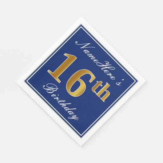 Elegant blauw, faux goud 16e verjaardag; aangepast servet (Hoek)