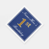 Elegant blauw, faux goud 1e verjaardag + aangepast servet (Hoek)