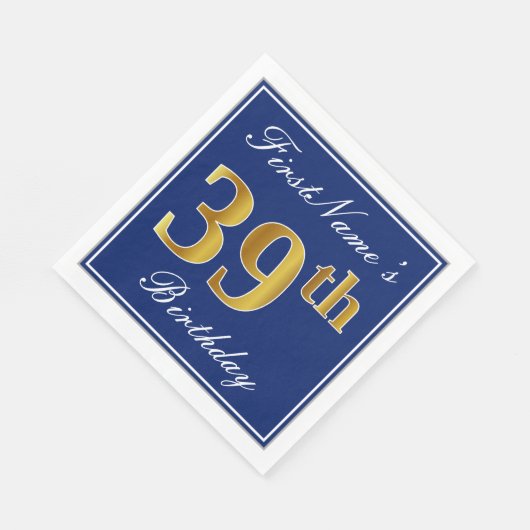 Elegant Blauw, Faux Goud 39e Verjaardag; Aangepast Servet (Hoek)
