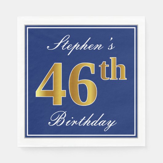 Elegant blauw, faux goud 46e verjaardag; aangepast servet (Voorkant)