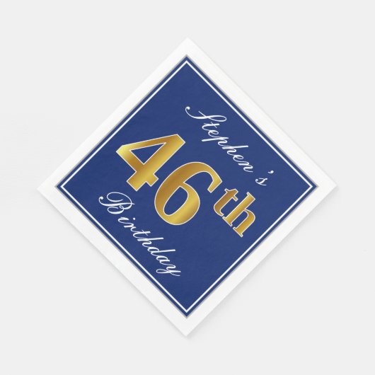 Elegant blauw, faux goud 46e verjaardag; aangepast servet (Hoek)