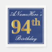 Elegant blauw, faux goud 94e verjaardag; aangepast servet (Voorkant)