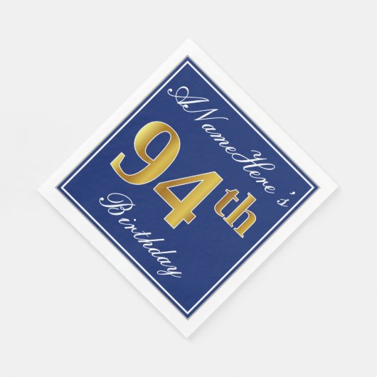 Elegant blauw, faux goud 94e verjaardag; aangepast servet (Hoek)