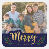 Elegant Blauw Feestelijk Foliage Vrolijk Vakantie  Vierkante Sticker (Voorkant)