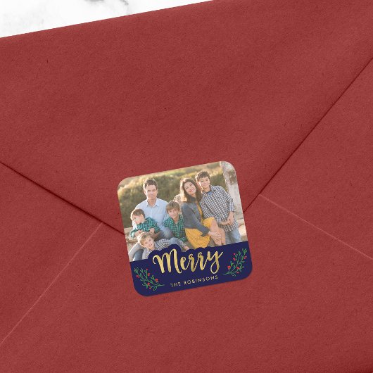 Elegant Blauw Feestelijk Foliage Vrolijk Vakantie  Vierkante Sticker